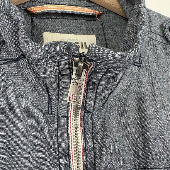 Fossil Jacket Mens‎ Large Blue Chambray Full Zip Lightweight Classic Neutral NEW - Picture 7 of 16